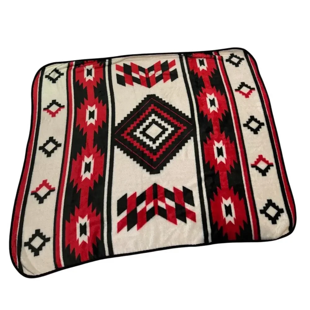 Southwest style Aztec Fleece Red Blanket 50X61